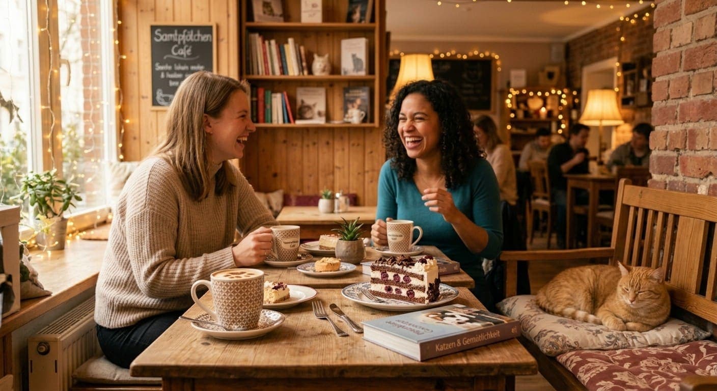 Kaffee und hausgemachter Kuchen im gemütlichen Katzencafé