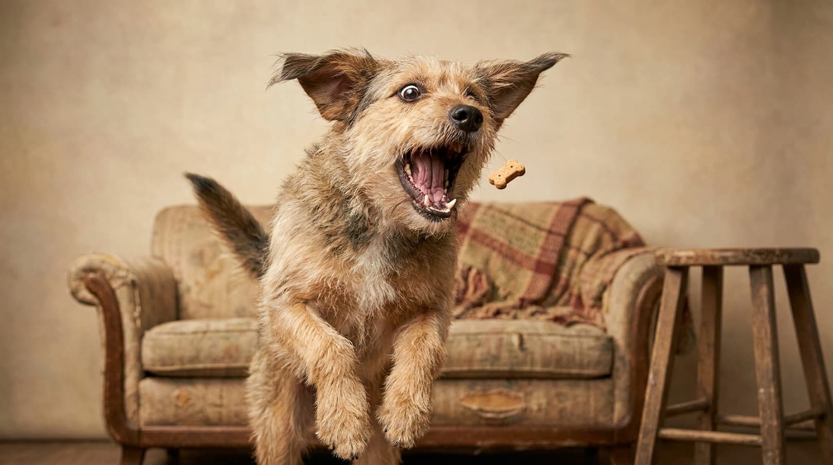 Action & Humor: Leckerli-Fang & Sofa-Studio-Shooting